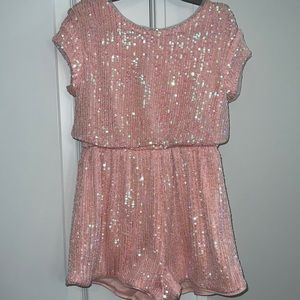 Pink Sequin Romper with Bow Detail on the Back